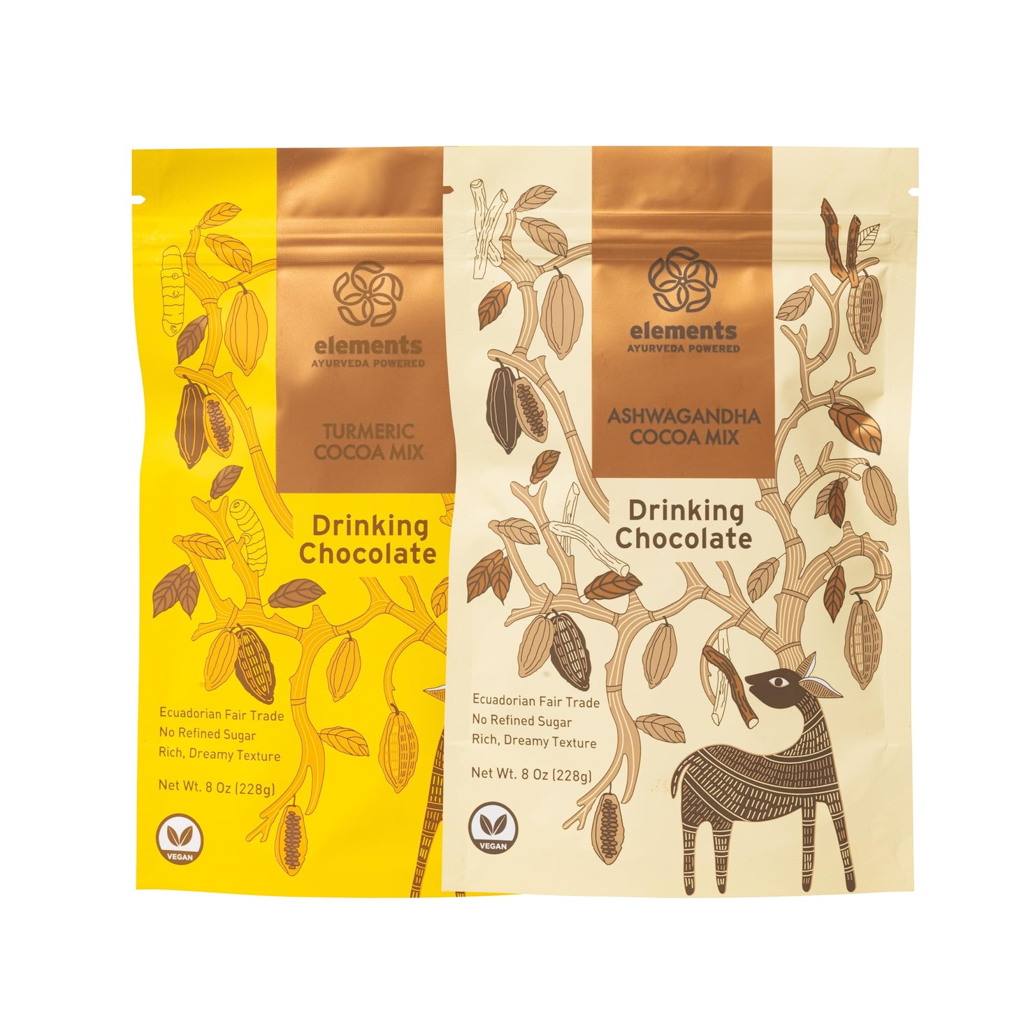 Elements Truffles Dark Hot Chocolate Mix - Vegan, Turmeric & Ashwagandha, 8 oz Pack of 2