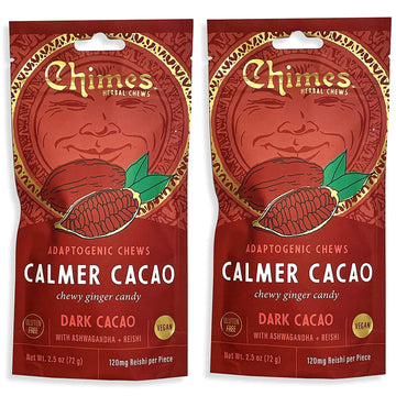 Chimes Calmer Cacao Adaptogen Ginger Chews Candy - (2 Pack With Ashwagandha, Reishi And Dark Cacao With Theobromine) Vegan, Gluten Free…