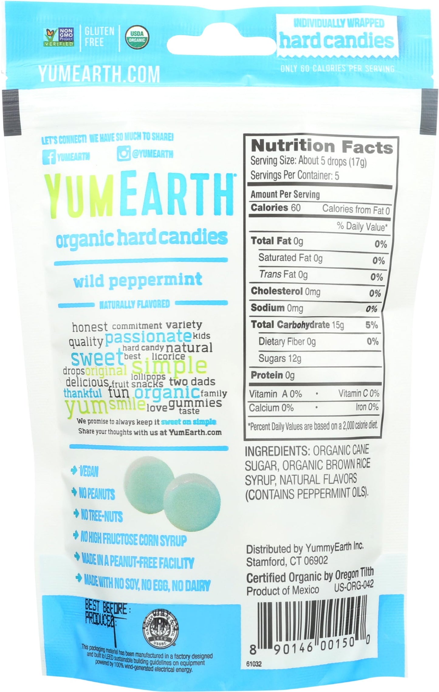 Yumearth, Candy Hard Wild Peppermint Organic, 3.3 Ounce