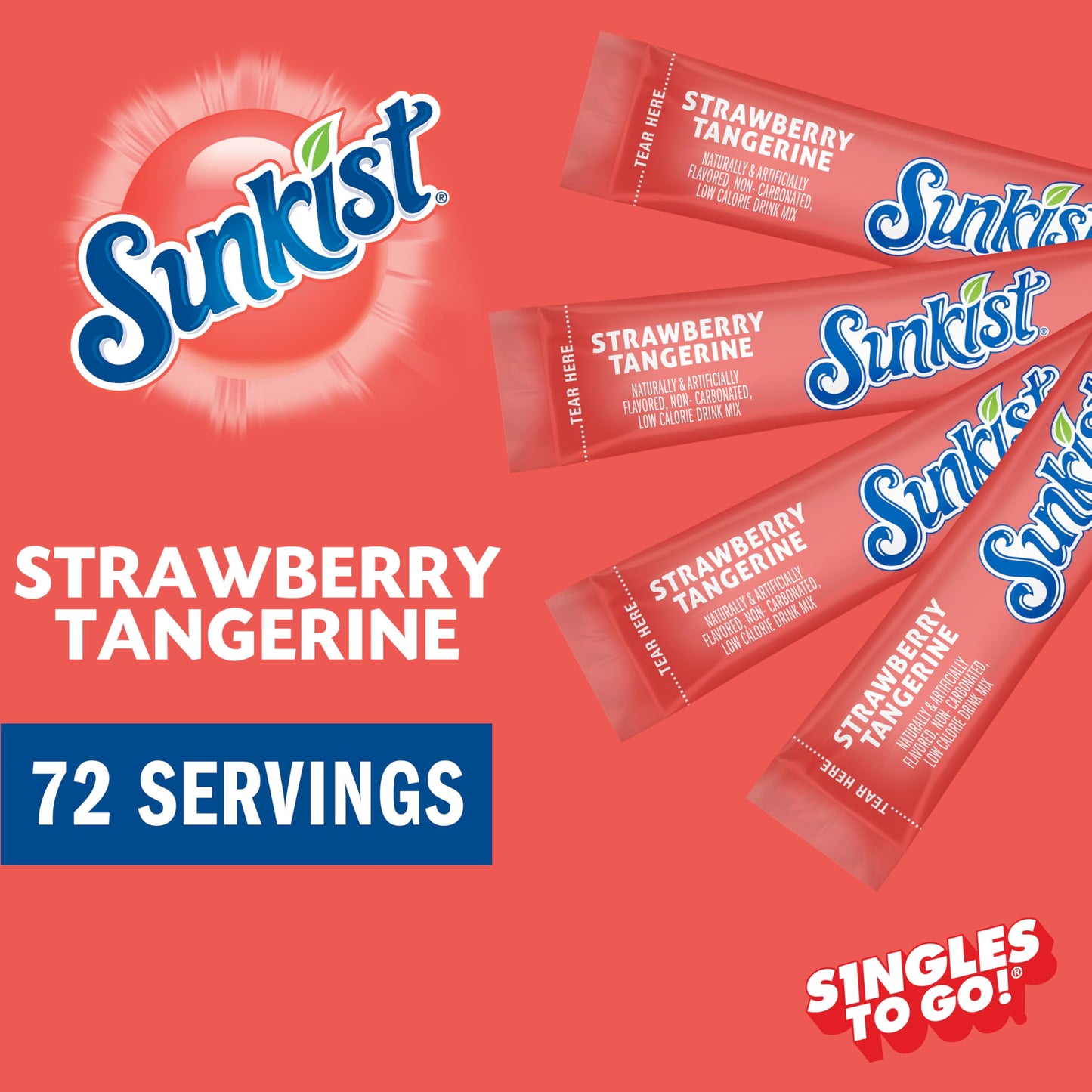 SINGLES TO GO! Strawberry Tangerine Drink Mix Packets, 6-Count Box, Powdered with Vitamin C, 0.54 Ounce Each