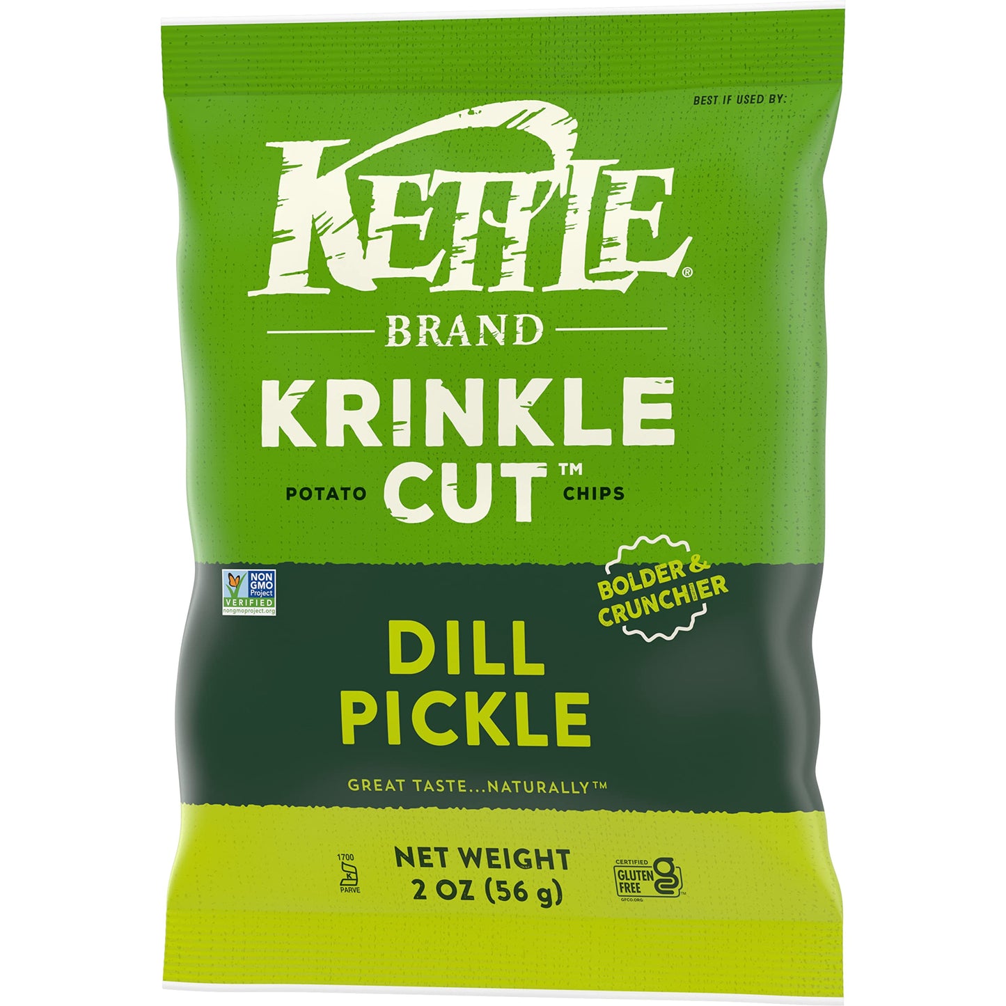 Kettle Brand Potato Chips, Krinkle Cut, Dill Pickle Kettle Chips, Snack Bag 2 Oz (Pack of 6)