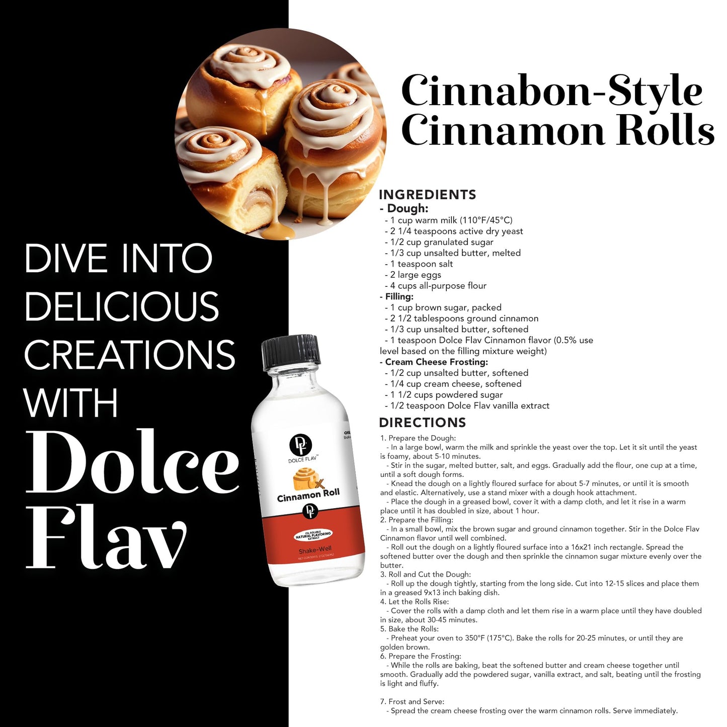 Dolce Foglia Cinnabon Extract - Oil-Soluble, Sugar-Free Flavoring for Baking, Smoothies & Desserts - 2 Oz.