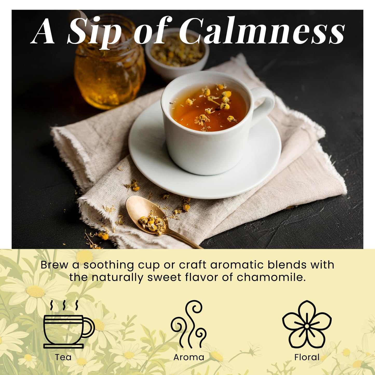 Chamomile Flowers 4 Oz, 100% Natural Loose Leaf Chamomile Tea, Whole Dried Flowers For Herbal Tea, Resealable Bag For Freshness - By Yogi’S Gift®