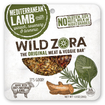 Wild Zora Meat & Veggie Bars, Mediterranean Lamb, 10-Pack, 100% Grass Fed Lamb, Healthy Jerky Paleo Snacks, Aip Friendly, Gluten