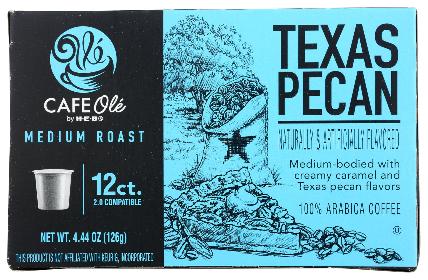 CAFE Olé Texas Pecan Coffee - 12 Count Box, Rich Flavor, Perfect for Brewing