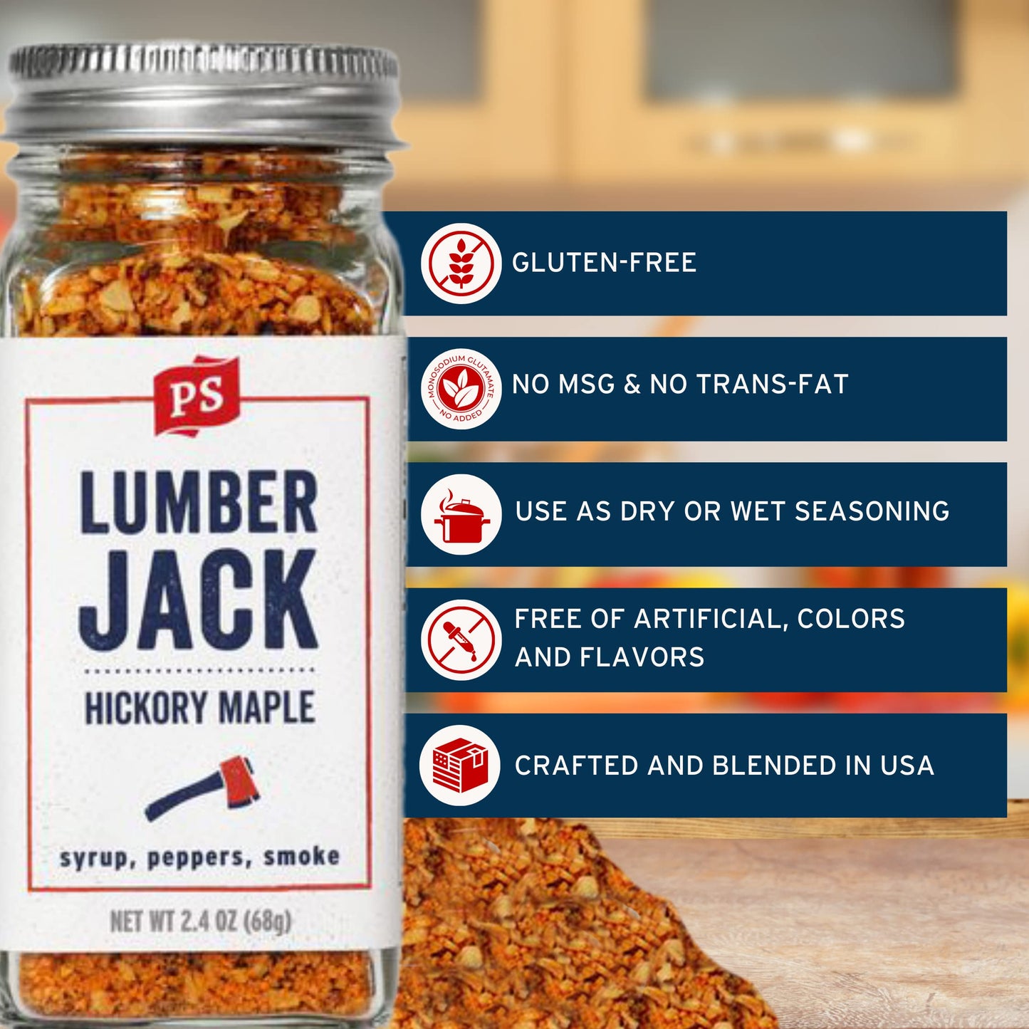 Ps Seasoning Lumberjack - Maple Hickory Rub, All-Purpose Hickory Smoke Seasoning For Burgers, Salmon, Pork, Veggies - Sweet And Smoky Bbq Spice Blend For Smoky Aroma And Grilling
