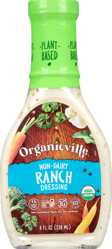 Organicville Dairy Free Ranch Dressing - Creamy, Plant Based Ranch, Gluten Free Ranch Dressing, USDA Organic, Non-GMO, Whole 30,