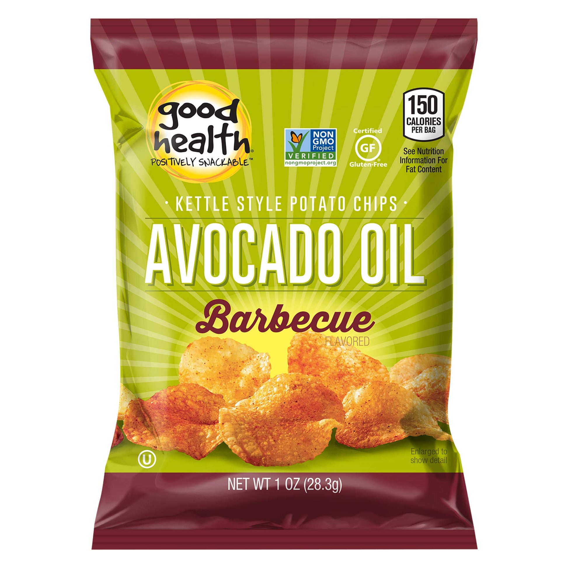Good Health Kettle Style Potato Chips, Avocado Oil, Barbecue, 1 Oz. Bag, 30 Pack - Gluten Free, Crunchy Chips Cooked In 100% Avo