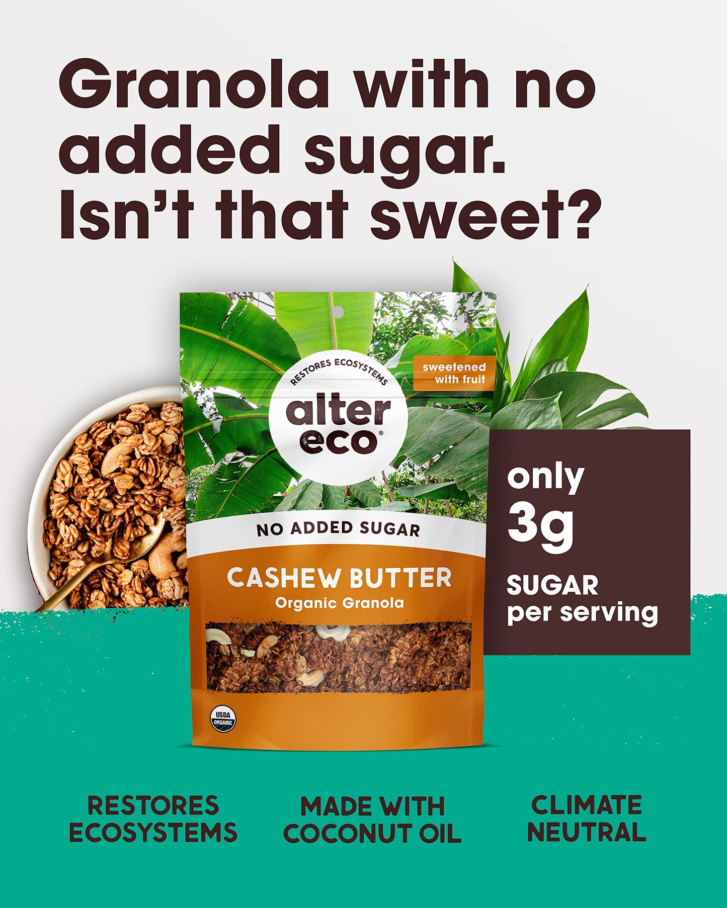 Alter Eco Cashew Butter Granola, Healthy, Organic Breakfast & Snack, Naturally Sweetened With Fruit, Vegan, No Artificial Sugars
