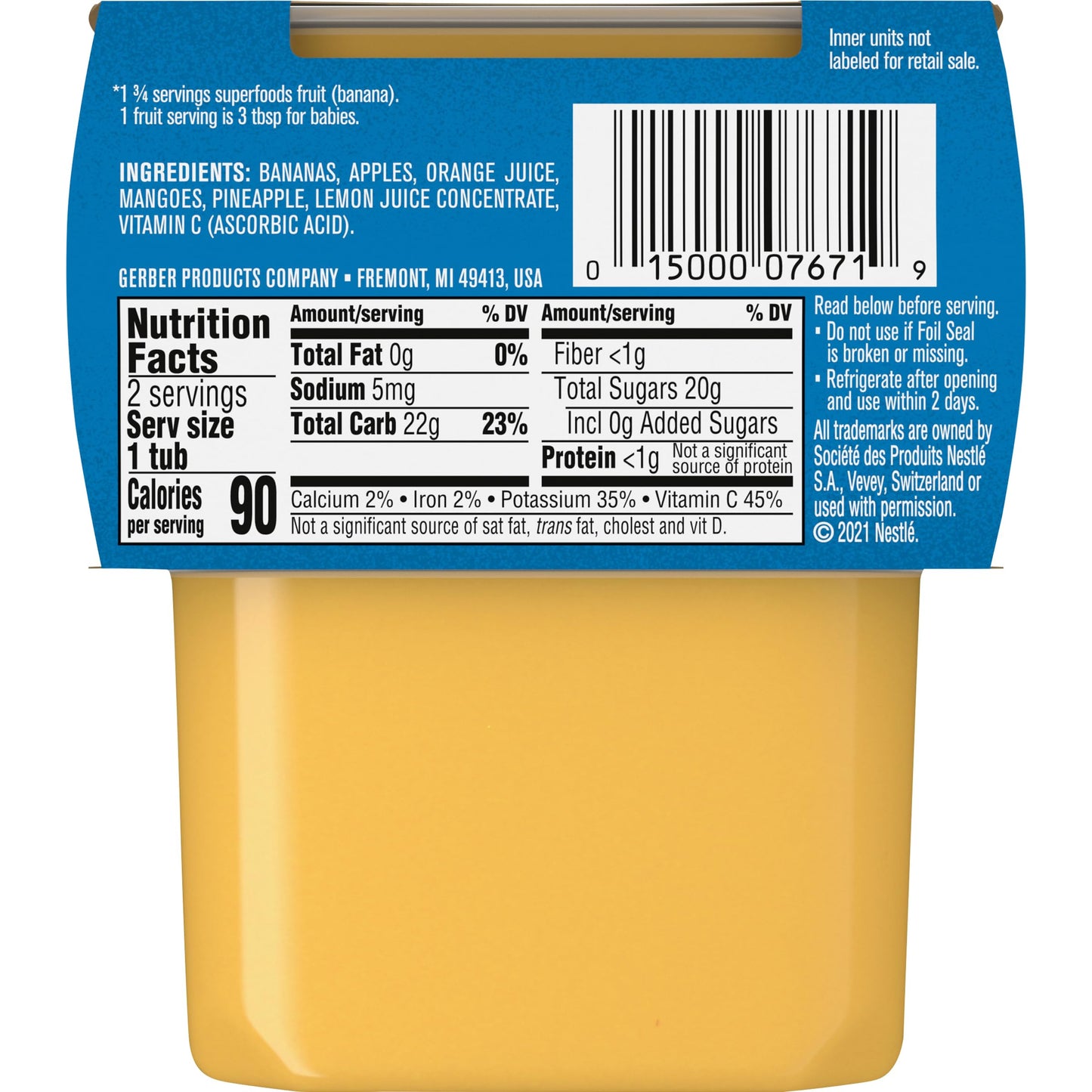 Gerber 2Nd Foods Fruits Banana & Orange Medley Pureed Baby Food, 4 Ounce Tubs, 2 Count (Pack Of 8)