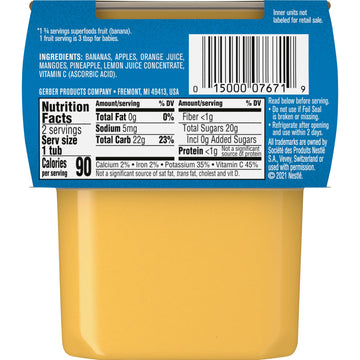 Gerber 2Nd Foods Fruits Banana & Orange Medley Pureed Baby Food, 4 Ounce Tubs, 2 Count (Pack Of 8)