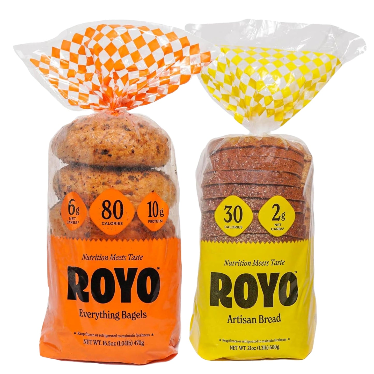 ROYO BREAD CO. 2-Pack Low Carb Artisan Bread and Bagels  30-80 Calories (Everything Bagel & Artisan Bread)