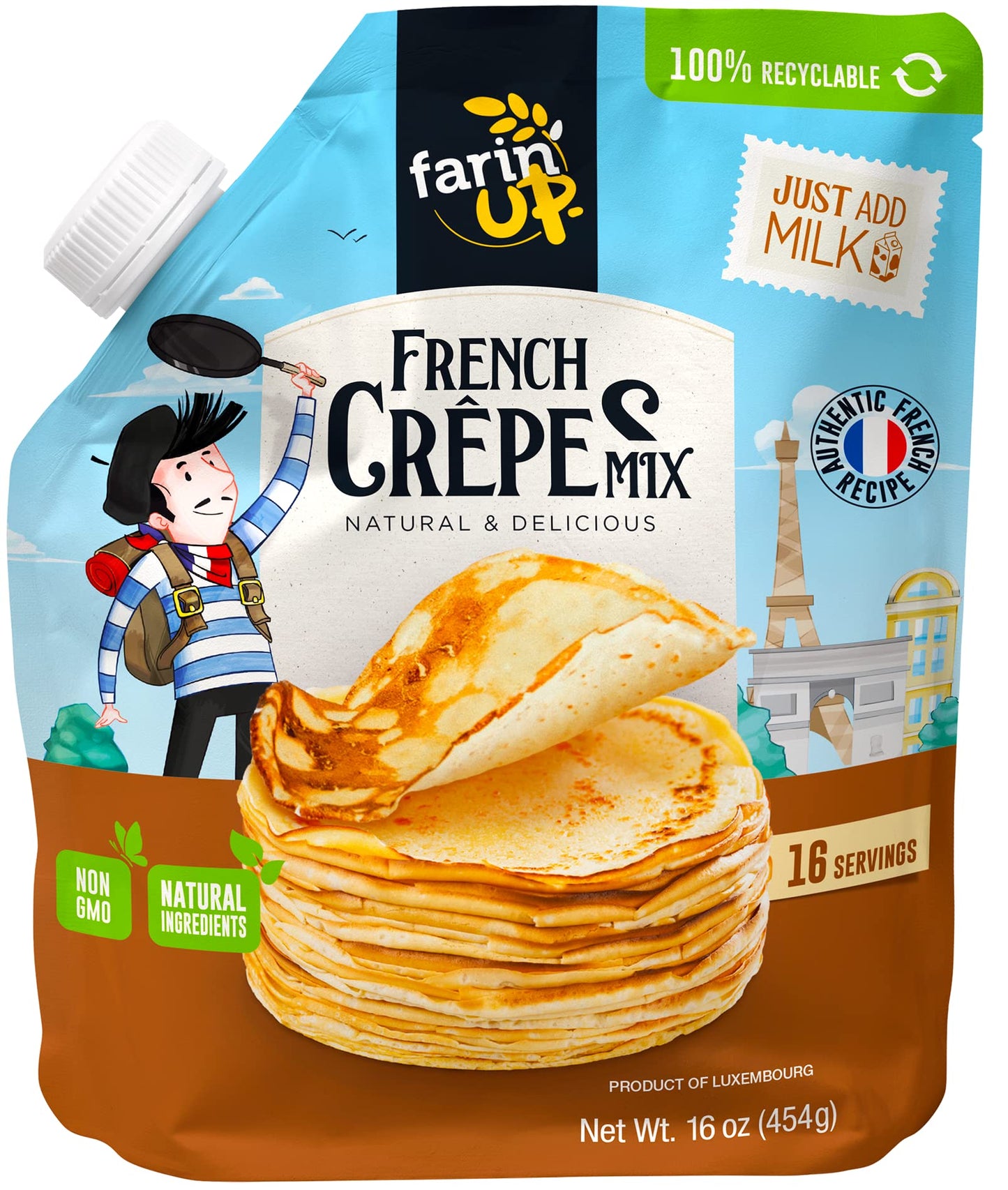 French Crepes Mix Just Add Milk 16Oz Pack Resealable & 100% Recyclable