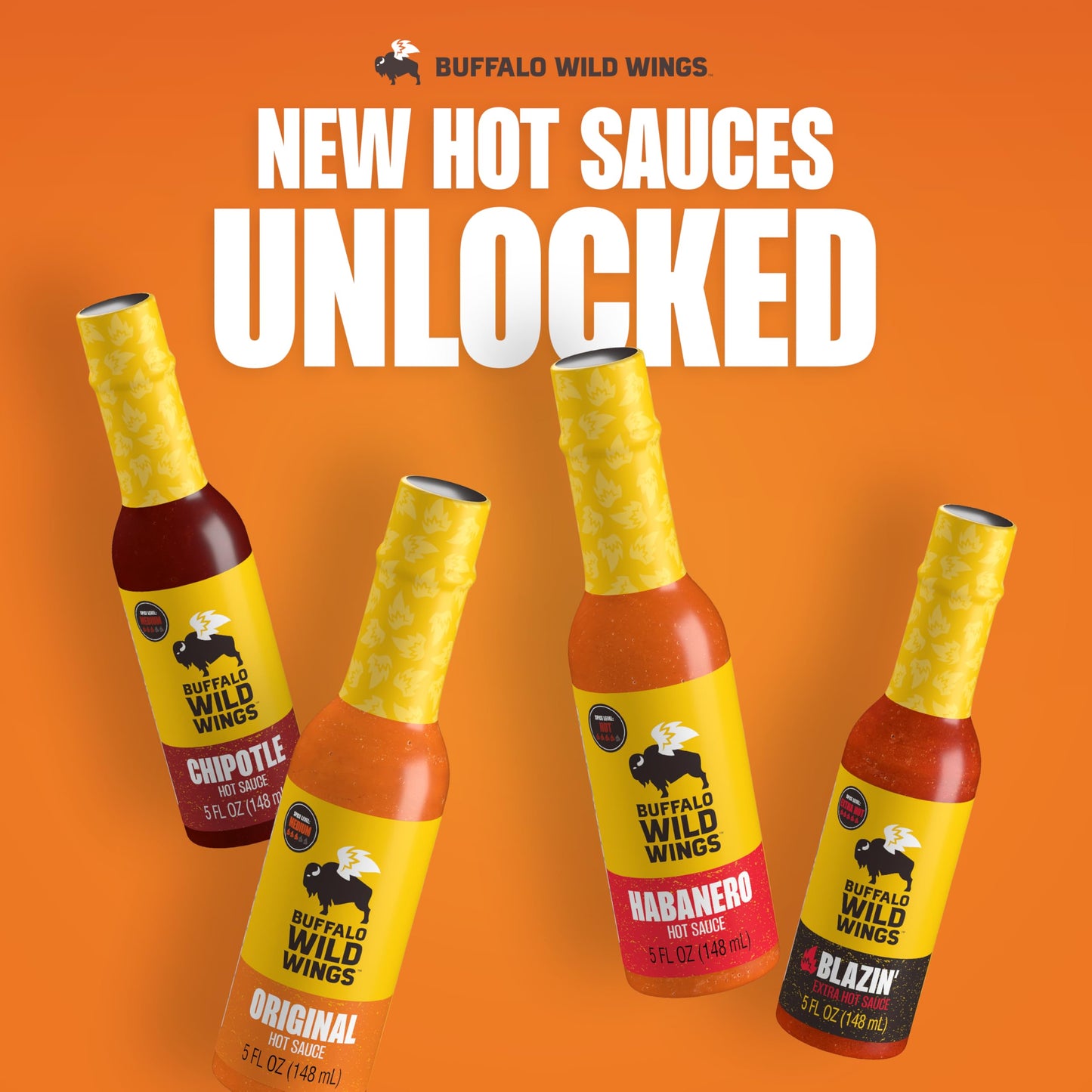 Buffalo Wild Wings Hot Sauce Gift Pack, Includes Classic, Habanero, and Chipotle Hot Sauces, 5 fl oz Bottles, Marinade, and Seas