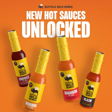 Buffalo Wild Wings Hot Sauce Gift Pack, Includes Classic, Habanero, and Chipotle Hot Sauces, 5 fl oz Bottles, Marinade, and Seas
