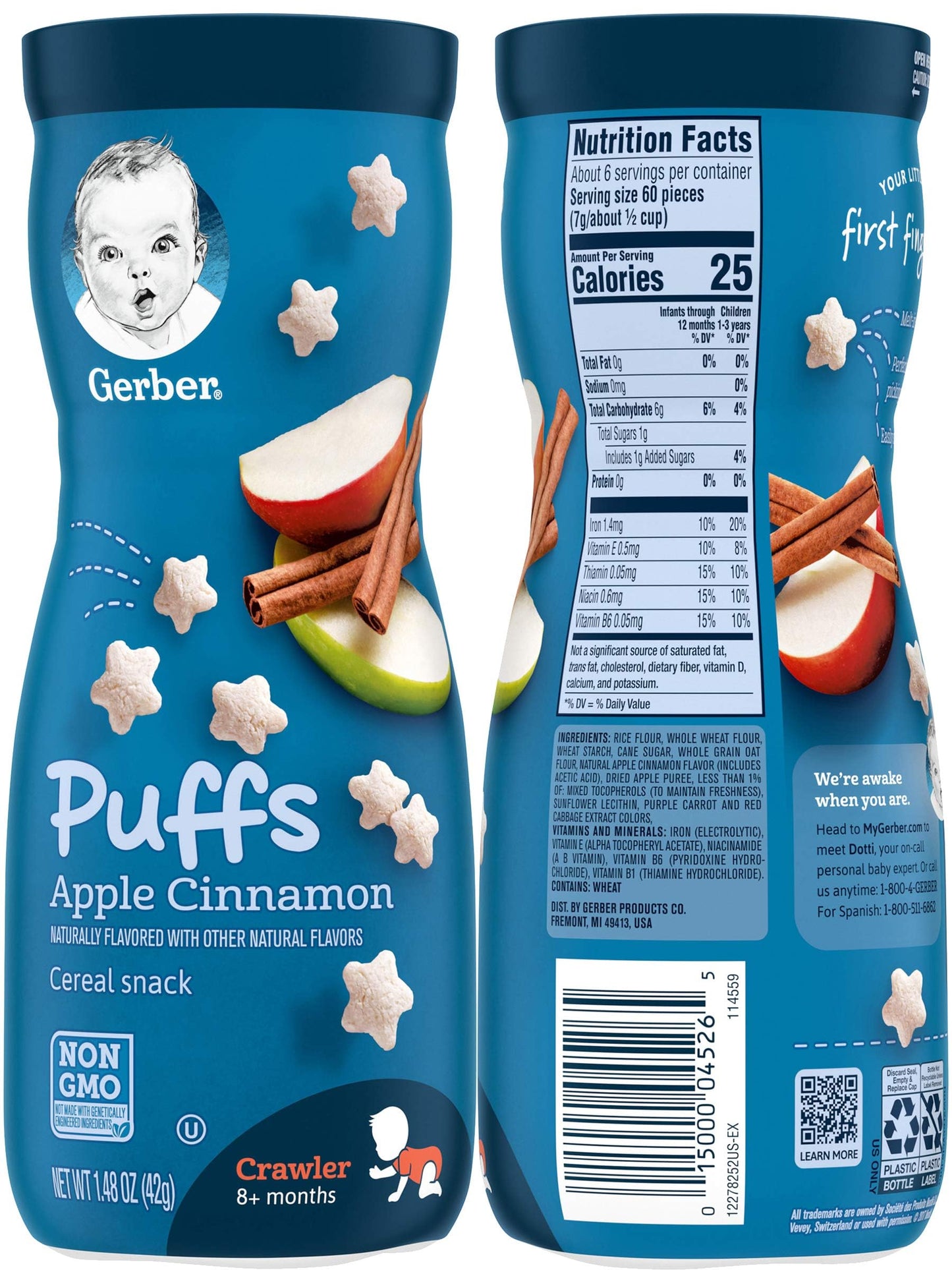Gerber Puffs Variety Pack, 1 Strawberry Apple, 1 Blueberry, 1 Apple Cinnamon, 3 Ct