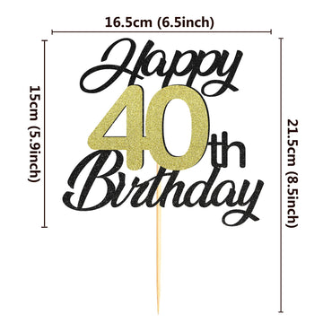 Sumerk Happy 40Th Birthday Cake Toppers Black & Gold Glitter 40Th Birthday Cake Decorations 40 Cake Topper For Birthday Party