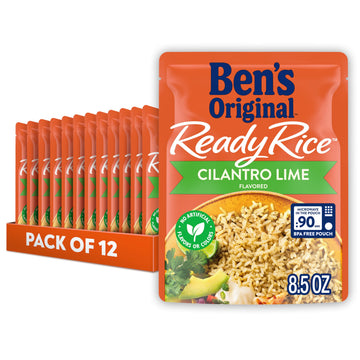 BEN S ORIGINAL Ready Rice Cilantro Lime Flavored Rice, Easy Dinner Side, 8.5 OZ Pouch (Pack of 12)