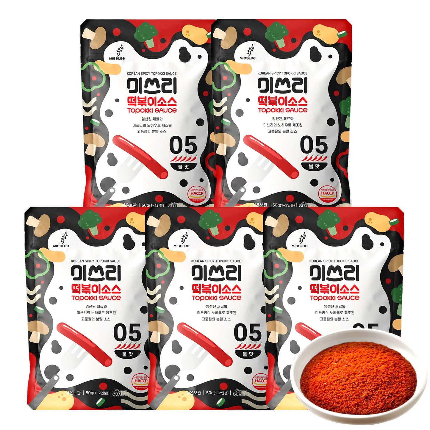 Misslee Tteokbokki Sauce Mix, For Quick & Easy Tteokbokki At Home, 5 Pack, 2 Servings Each, Level 5 Fiery, Extreme Spiciness, On