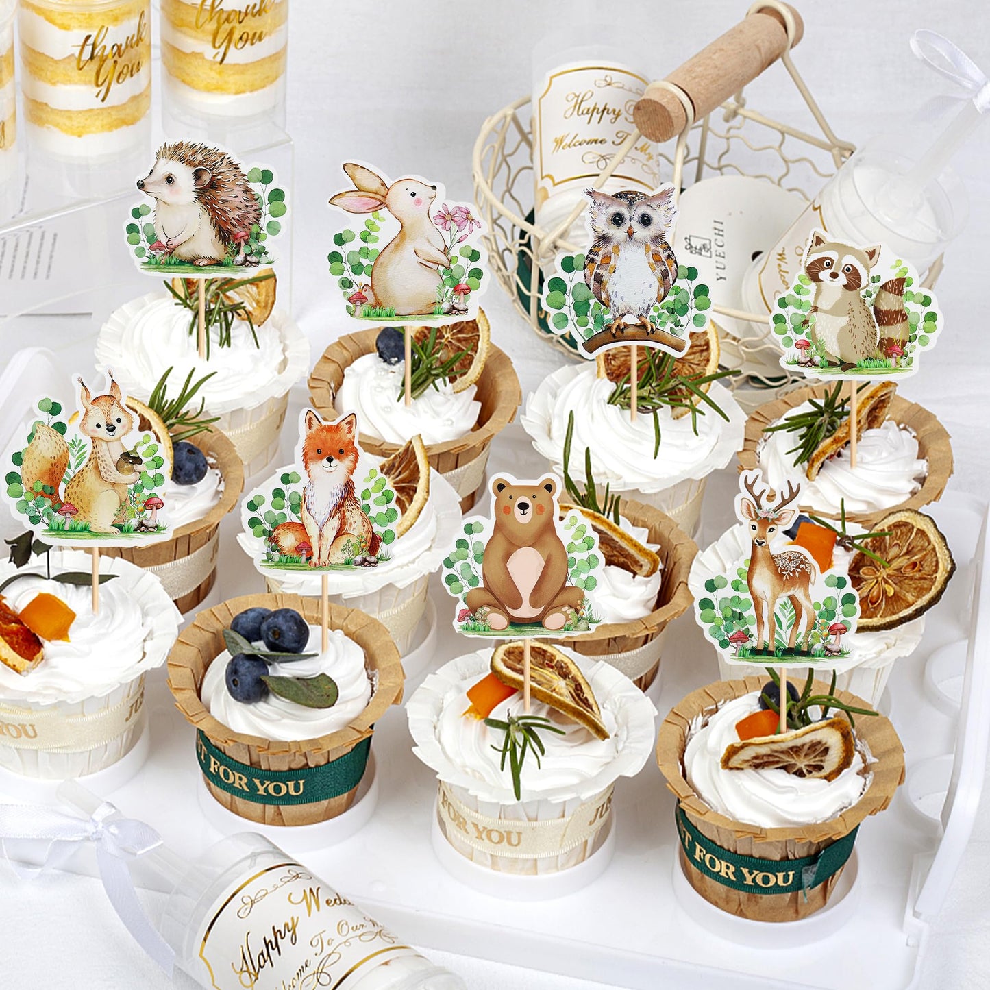 24Pcs Animal Cupcake Toppers Wood Land Theme Animal Cupcake Toppers Picks Baby Shower Themed For Girl Boys Kids Party Supplies D