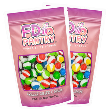 Freeze Dried Candy - 2 Pack Fruit Crunch Tropical 4 Oz - Assortment Variety Flavors Bag Pouch - Ideal Gift Snack 4Oz 2 Count Gif