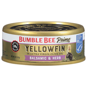 Bumble Bee Prime Balsamic & Herb Yellowfin Tuna in Extra Virgin Olive Oil, 5 oz Can - Wild Caught Ahi Tuna - 28g Protein Per Ser