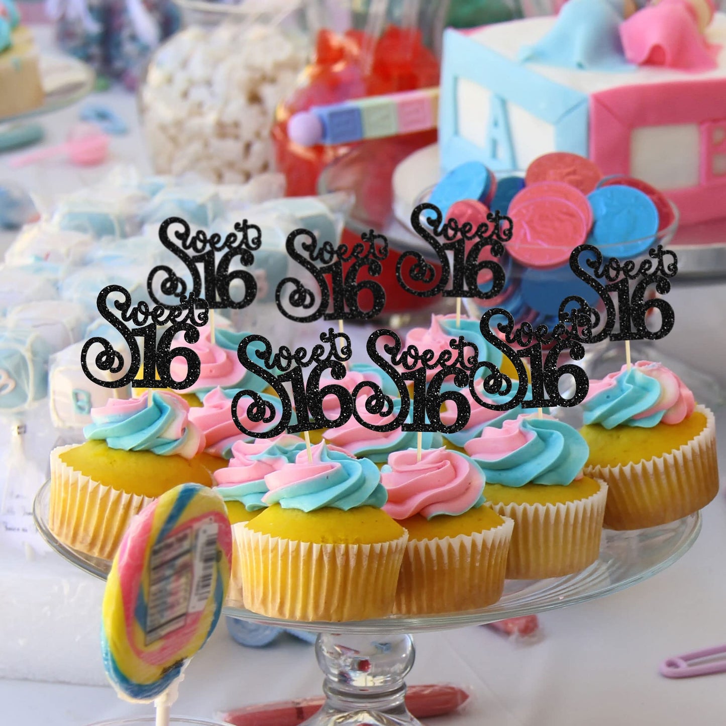 Gyufise 24 Pack 16Th Birthday Cupcake Toppers Glitter Sixteen Happy Sweet 16 Cupcake Picks Cheers To 16 Years Old Cupcake Decora