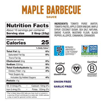Fody Foods Maple Bbq Sauce, Low Fodmap Certified, Sensitive Recipe, Gut & Ibs Friendly, 9.6Oz, Pack Of 3