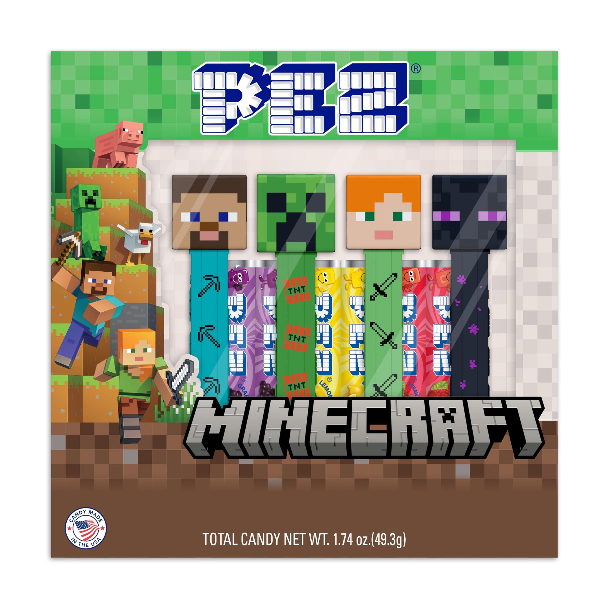 Minecraft PEZ Gift Set (Four Minecraft PEZ Dispensers + 6 Rolls of Candy)