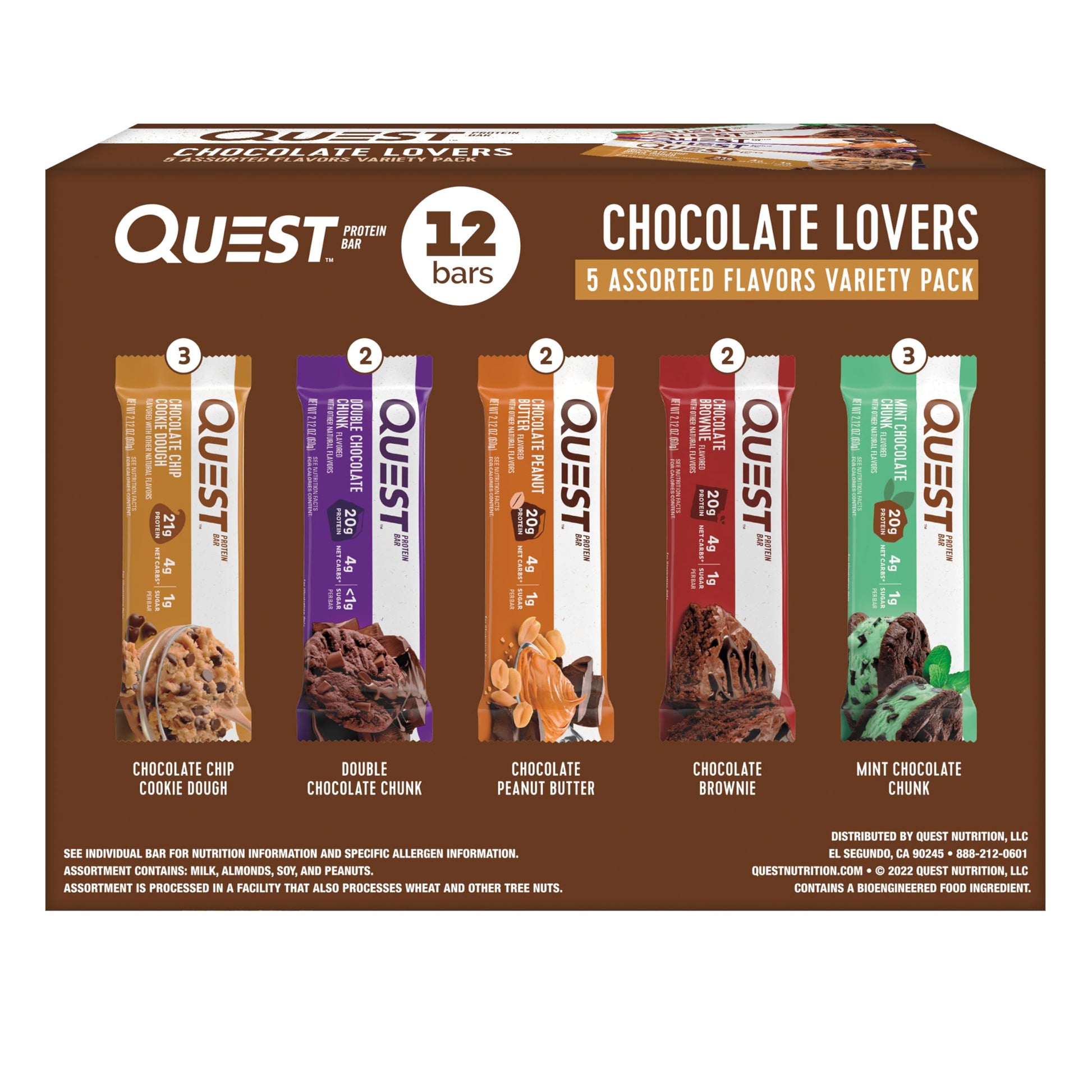 Quest Nutrition Chocolate Lovers Variety Pack, High Protein, Low Carb, Gluten Free, Keto Friendly, 12 Count