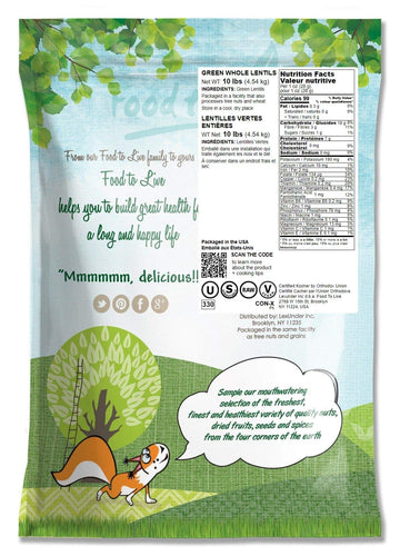 Food To Live - Whole Green Lentils, 10 Pounds Dried Raw Lentils, Sproutable, Kosher, Vegan. Rich In Dietary Fiber, And Protein.