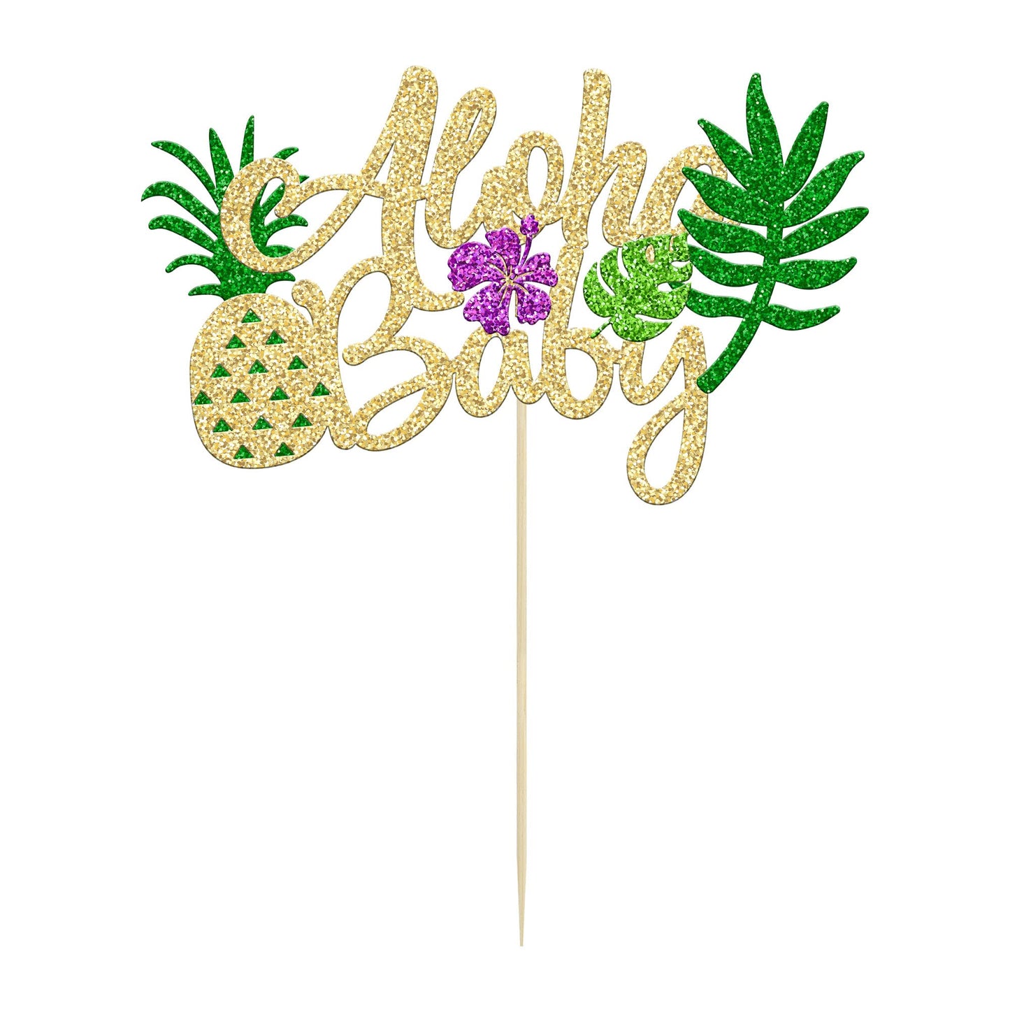 Gyufise 1Pcs Summer Hawaiian Cake Topper Aloha Baby Cake Topper Decoration Glitter Aloha Baby Shower Decorations For Tropical Ha