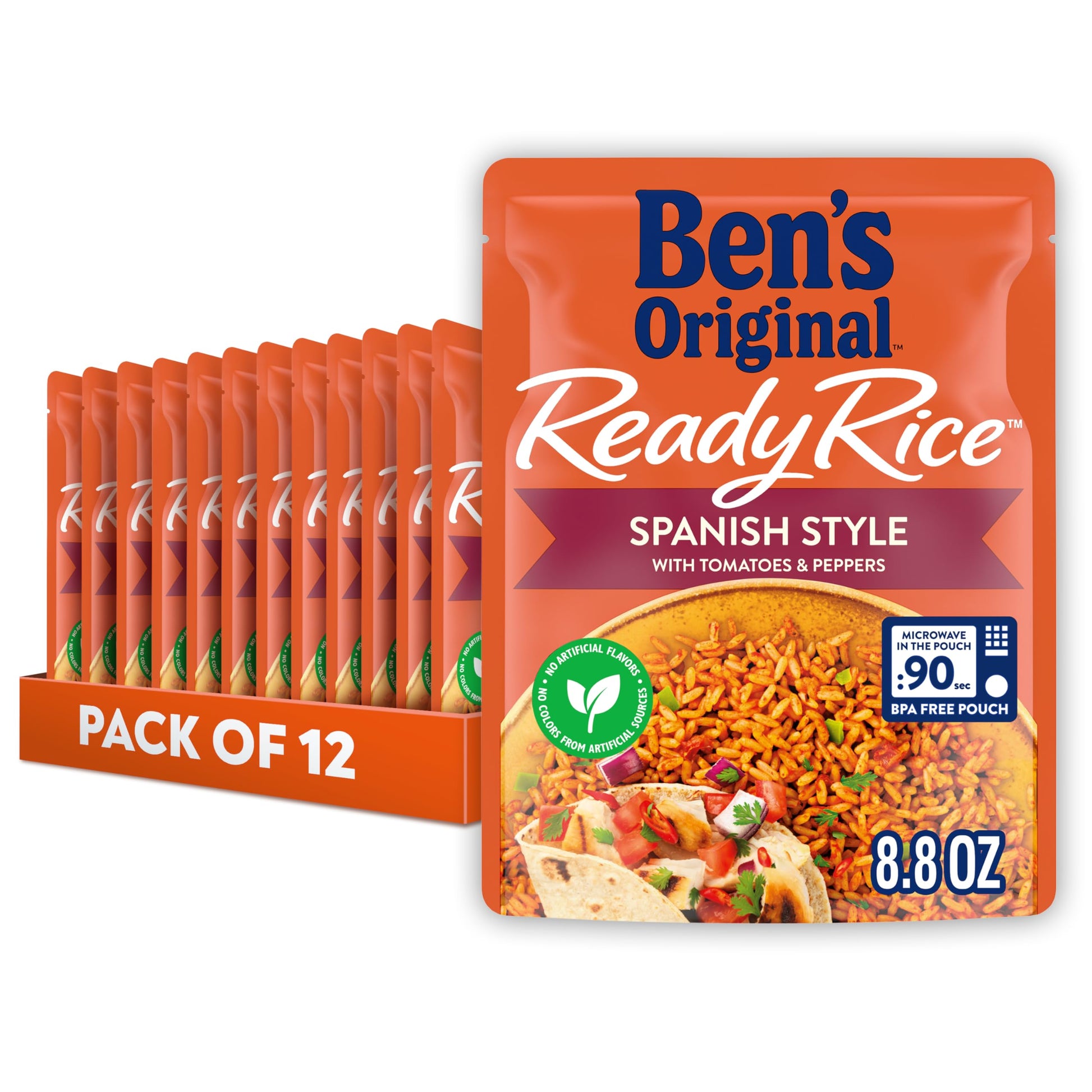 BEN S ORIGINAL Ready Rice Spanish Style Flavored Rice, Easy Dinner Side, 8.8 OZ Pouch (Pack of 12)