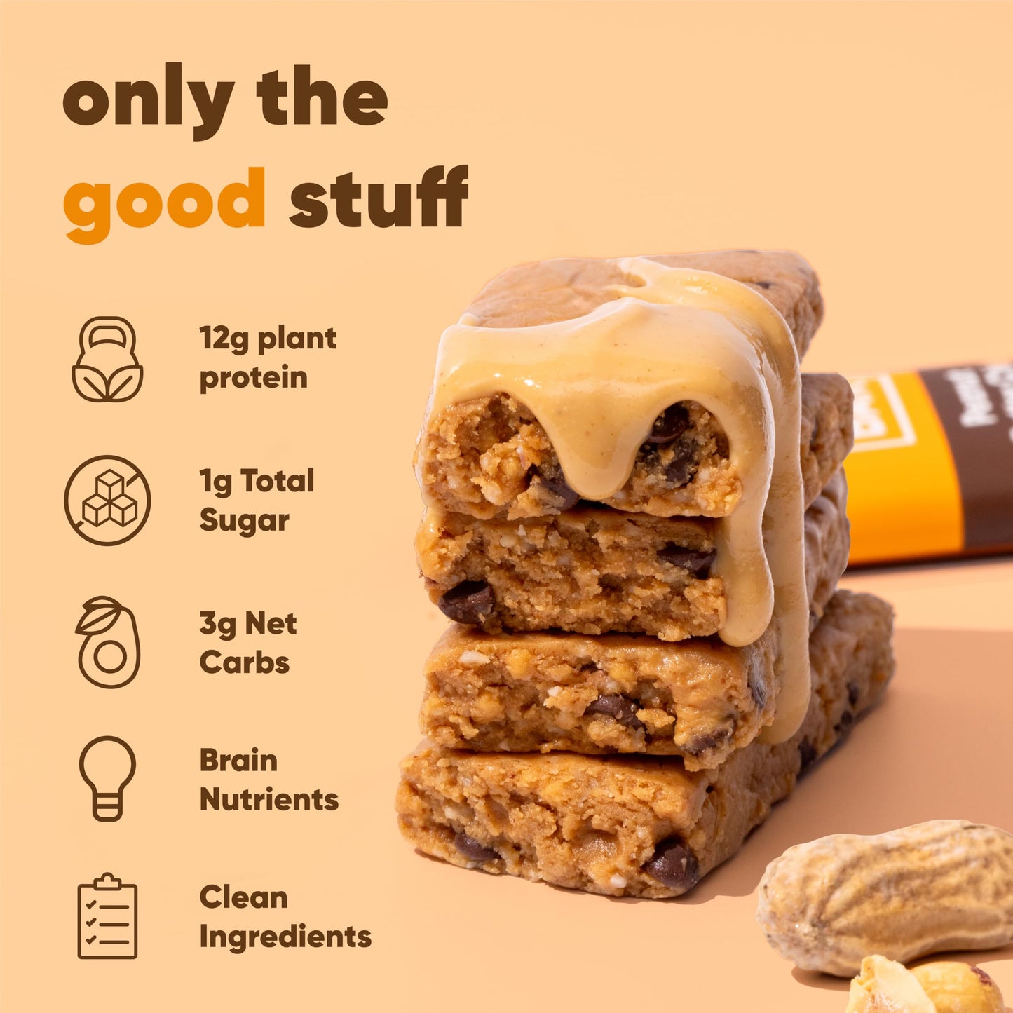 IQBAR Plant Protein Bars - Peanut Butter Chip - 24 Count - Gluten Free, Vegan, Low Sugar, High Fiber Snacks
