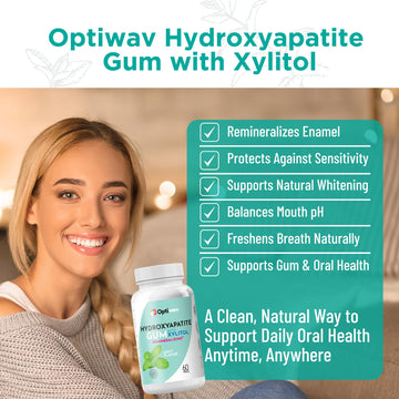 Optiwav Nano Hydroxyapatite Remineralizing Gum - Teeth Mineralizing Re-Mineralizing Chewing Gum with Nanohydroxyapatite & Xylitol - Cavity Reversing Sugar Free Mint Gum for Oral Health & Fresh Breath