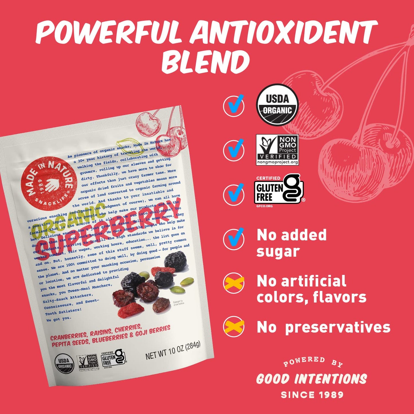 Made In Nature Organic Superberry Fruit Fusion, Non-Gmo, Gluten Free, Vegan Snack, 10Oz (Pack Of 1), Packaging May Vary