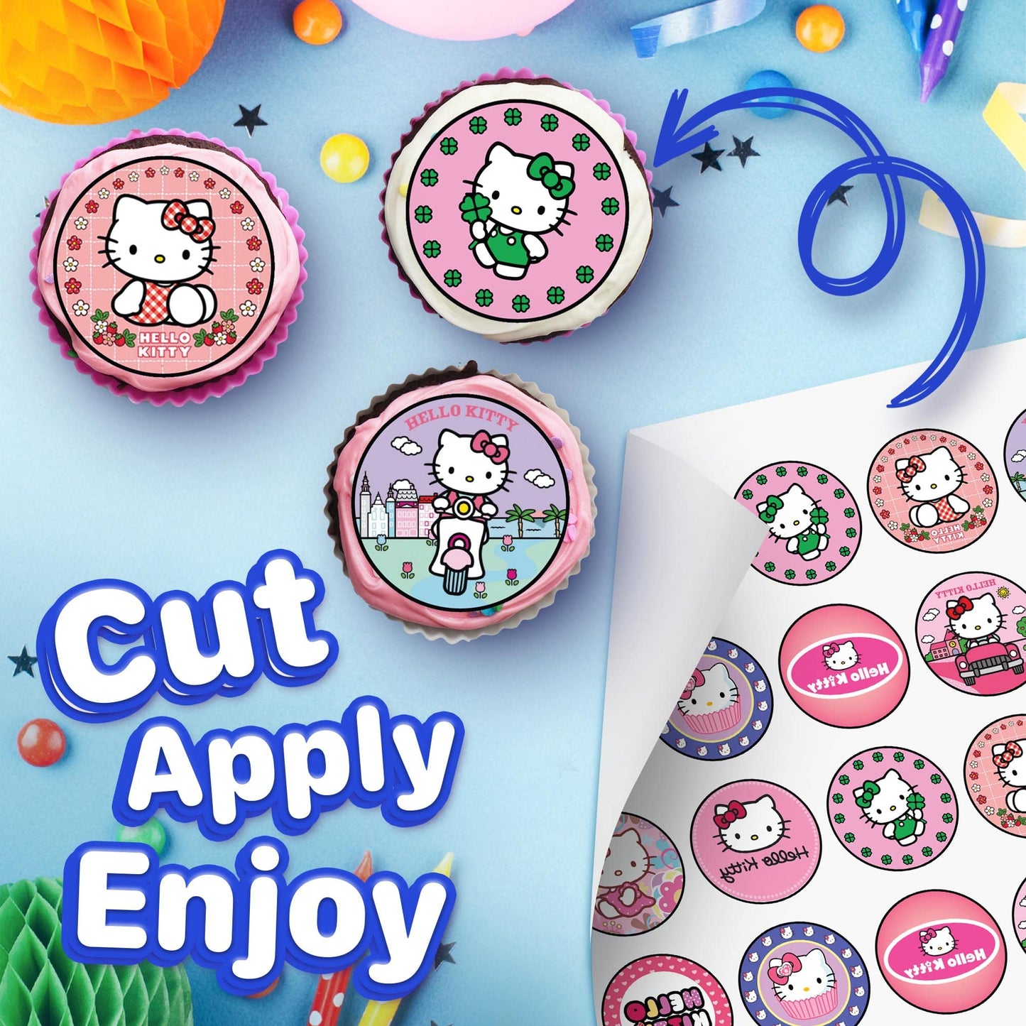 30 X Edible Cupcake Toppers Themed Of Hello Kitty Party Collection Of Edible Cake Decorations | Uncut Edible On Wafer Sheet