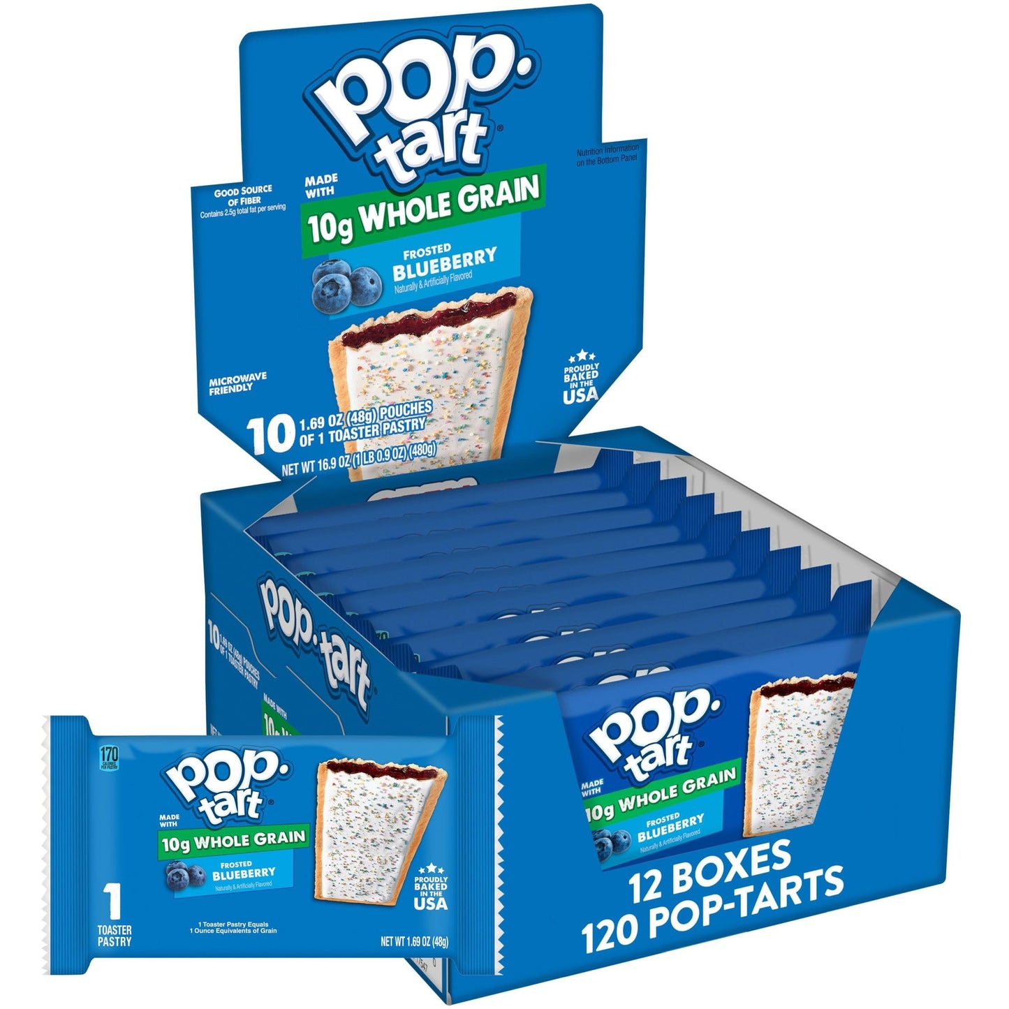 Pop-Tart Made with Whole Grain, Toaster Pastries, Frosted Blueberry, 1.76oz (120 Count)