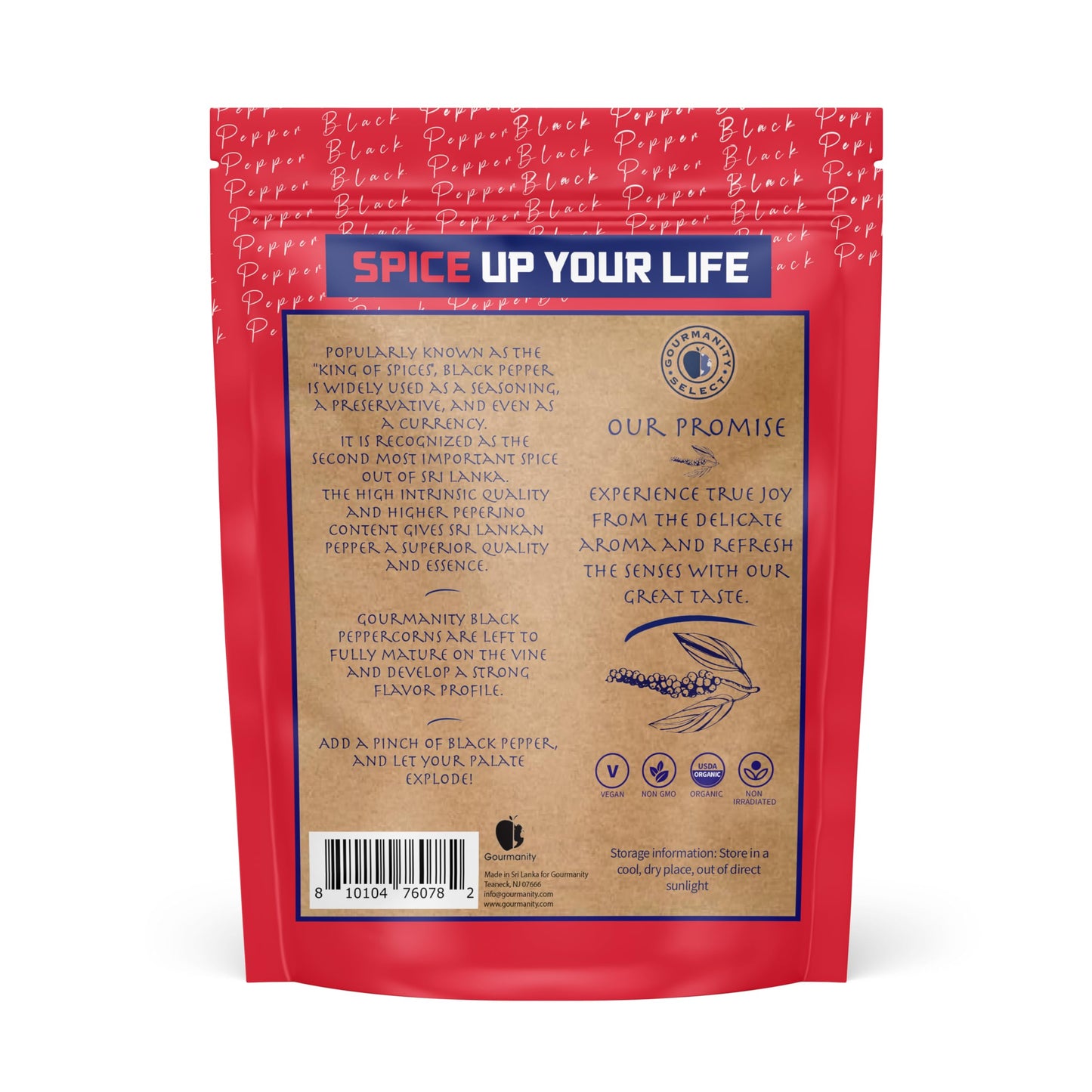 Gourmanity Organic Ceylon Whole Black Peppercorns, Complex And Aromatic Taste, Hand Picked And Sun Dried In Sri Lanka, Bulk Bag