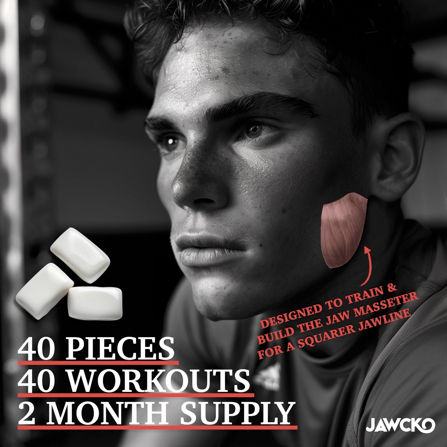JAWCKO Ultra-Tough Jawline Chewing Gum, Cinnamon Flavor, 40 Pieces/Pack, 15X Strength, Facial Fitness Chewing Gum