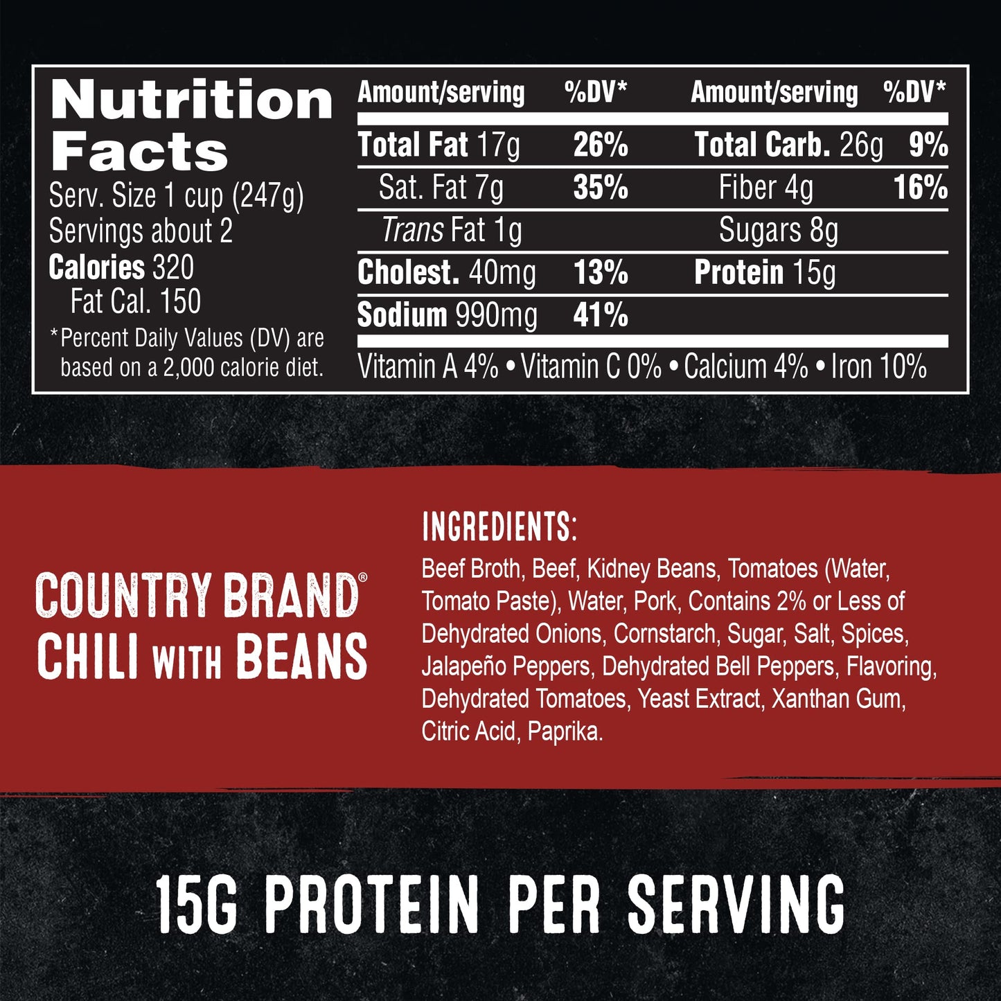 Stagg Country Brand Chili With Beans, 15 Ounce (Pack Of 12)
