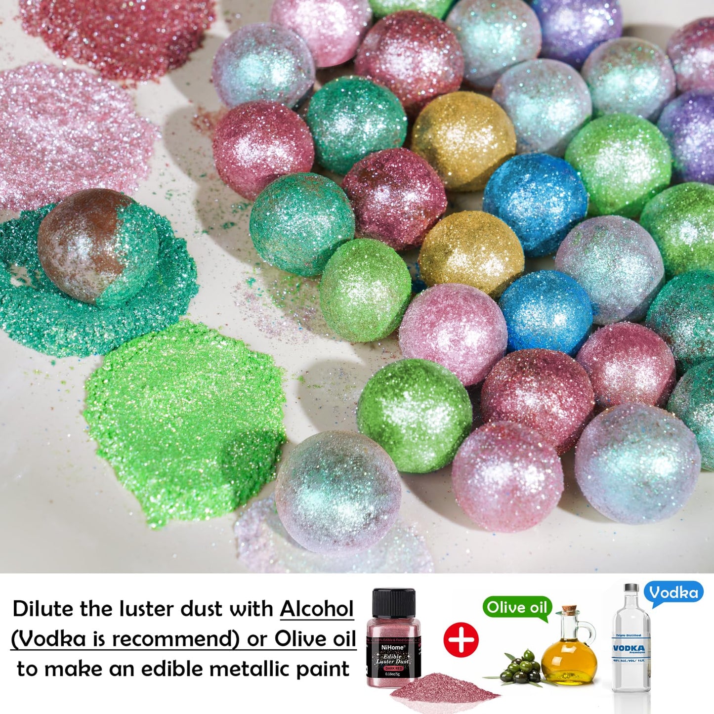 NiHome Edible Glitter Powder, Metallic Luster Dust, 10g/0.35oz, Dark Red, Vegan, Allergen-Free, Food Decorating Sprinkle