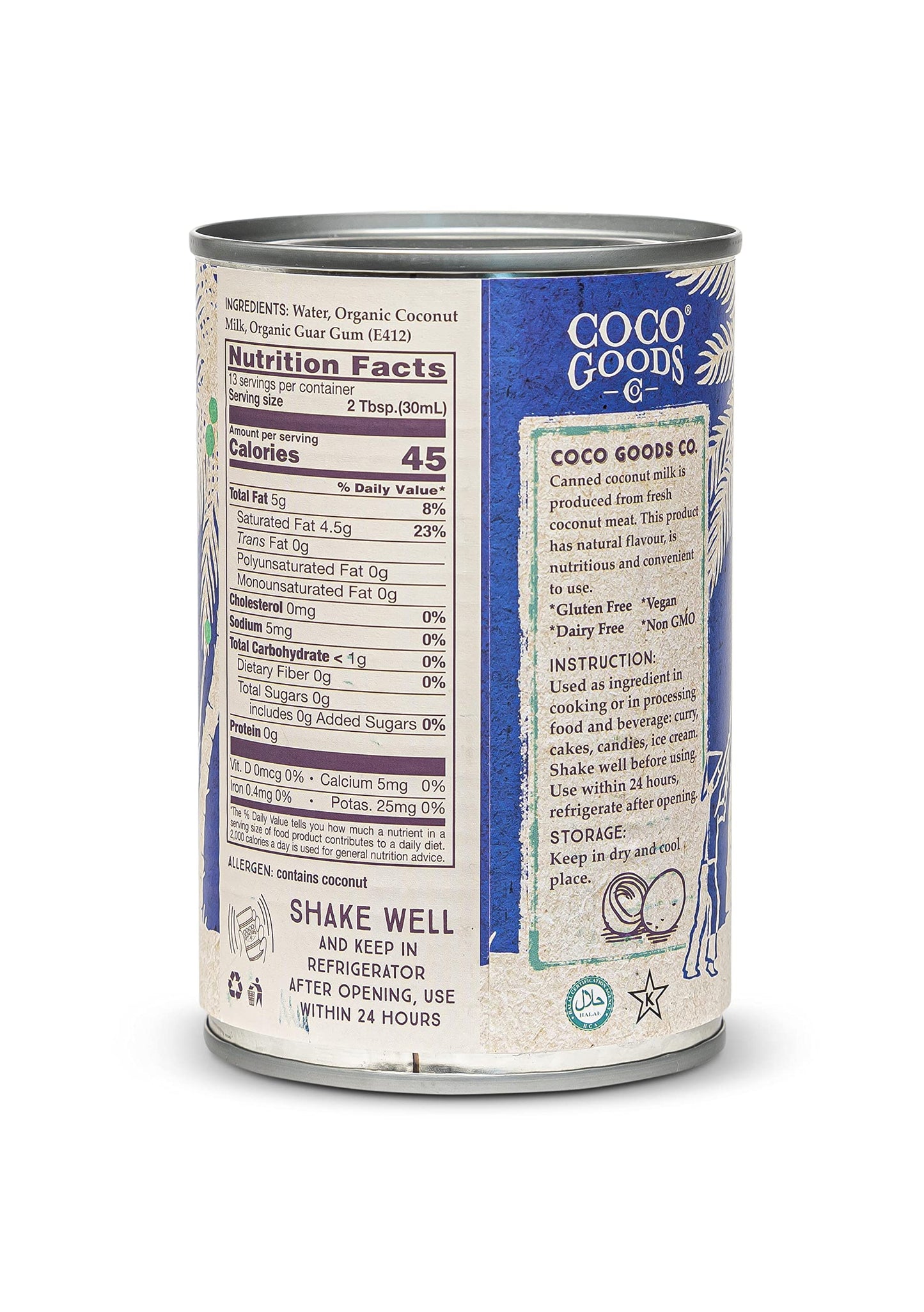 Cocogoods Co Single-Origin Organic Coconut Milk 13.5 Fl. Oz - Gluten-Free, Non-Gmo, Vegan, & Dairy-Free, 12 Pack