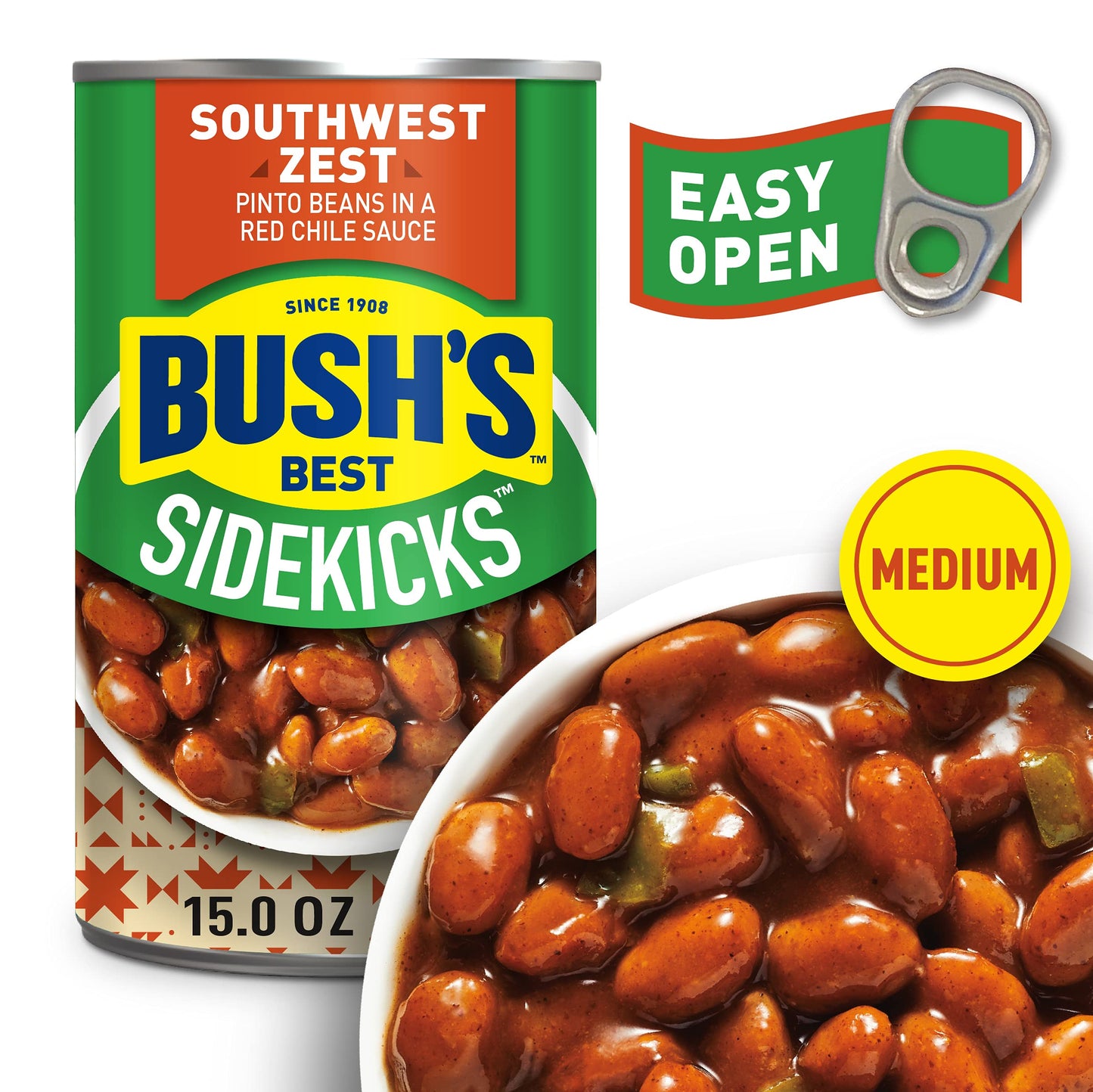 Bush'S Best 15 Oz Canned Southwest Zest Pinto Beans, Source Of Plant Based Protein And Fiber, Low Fat, Gluten Free, (Pack Of 12)