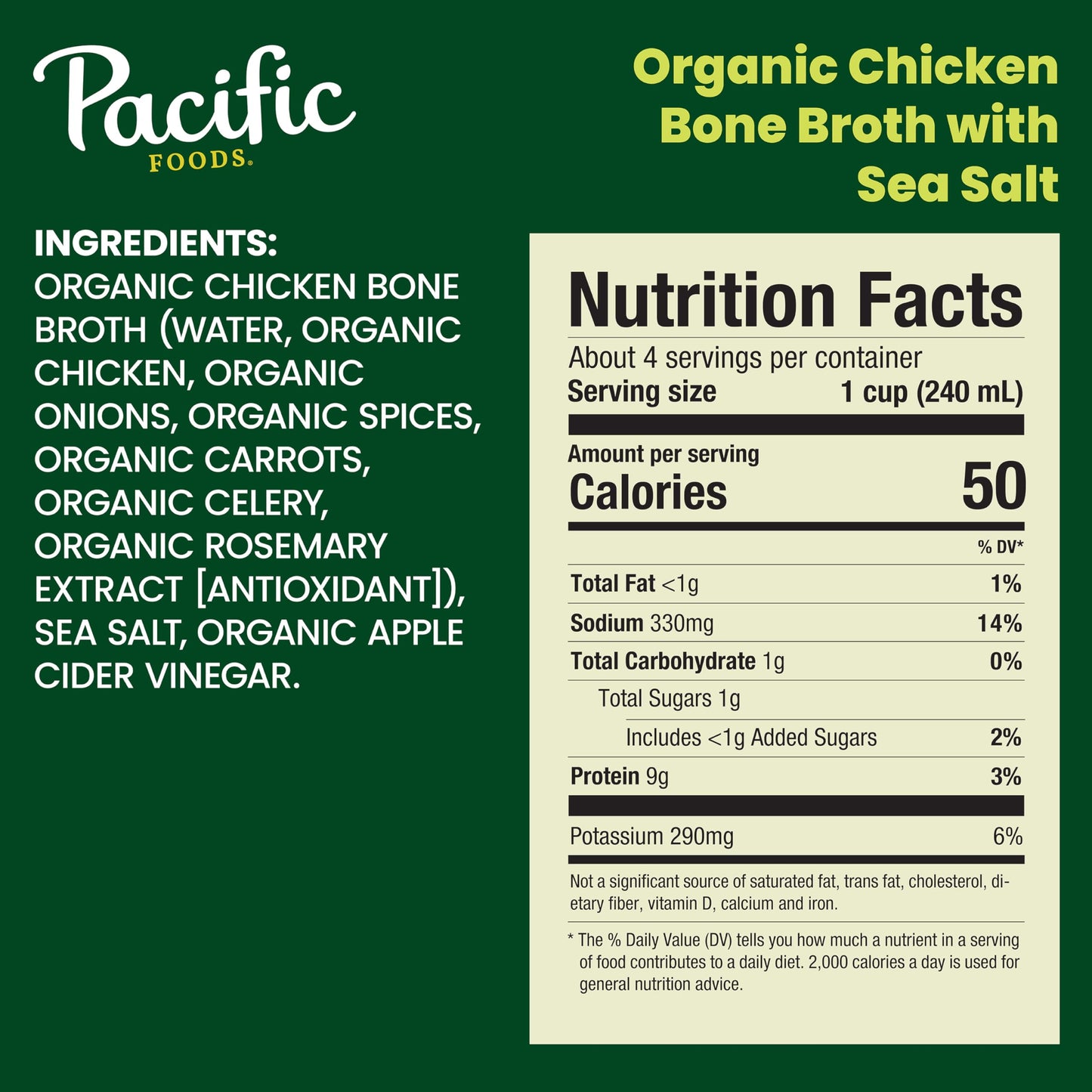 Pacific Foods Organic Chicken Bone Broth, Sea Salt, 32 Fl Oz (Pack of 12), Natural, Model 5612