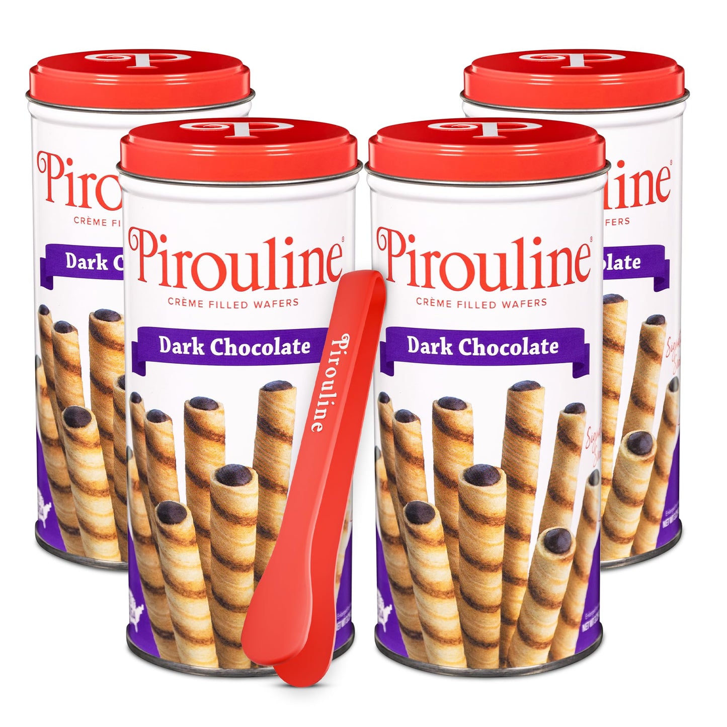 Pirouline Rolled Wafers - Dark Chocolate - Rolled Wafer Sticks Bundled With Serving Tongs  Crme Filled Wafers For Coffee  Tea  Ice Cream  Snacks  Parties  Gifts  And More - 3.25Oz Tin 4Pk