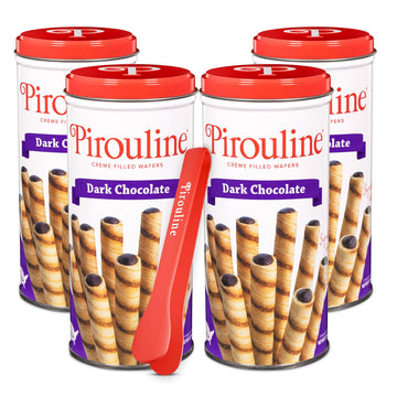 Pirouline Rolled Wafers - Dark Chocolate - Rolled Wafer Sticks Bundled With Serving Tongs  Crme Filled Wafers For Coffee  Tea  Ice Cream  Snacks  Parties  Gifts  And More - 3.25Oz Tin 4Pk