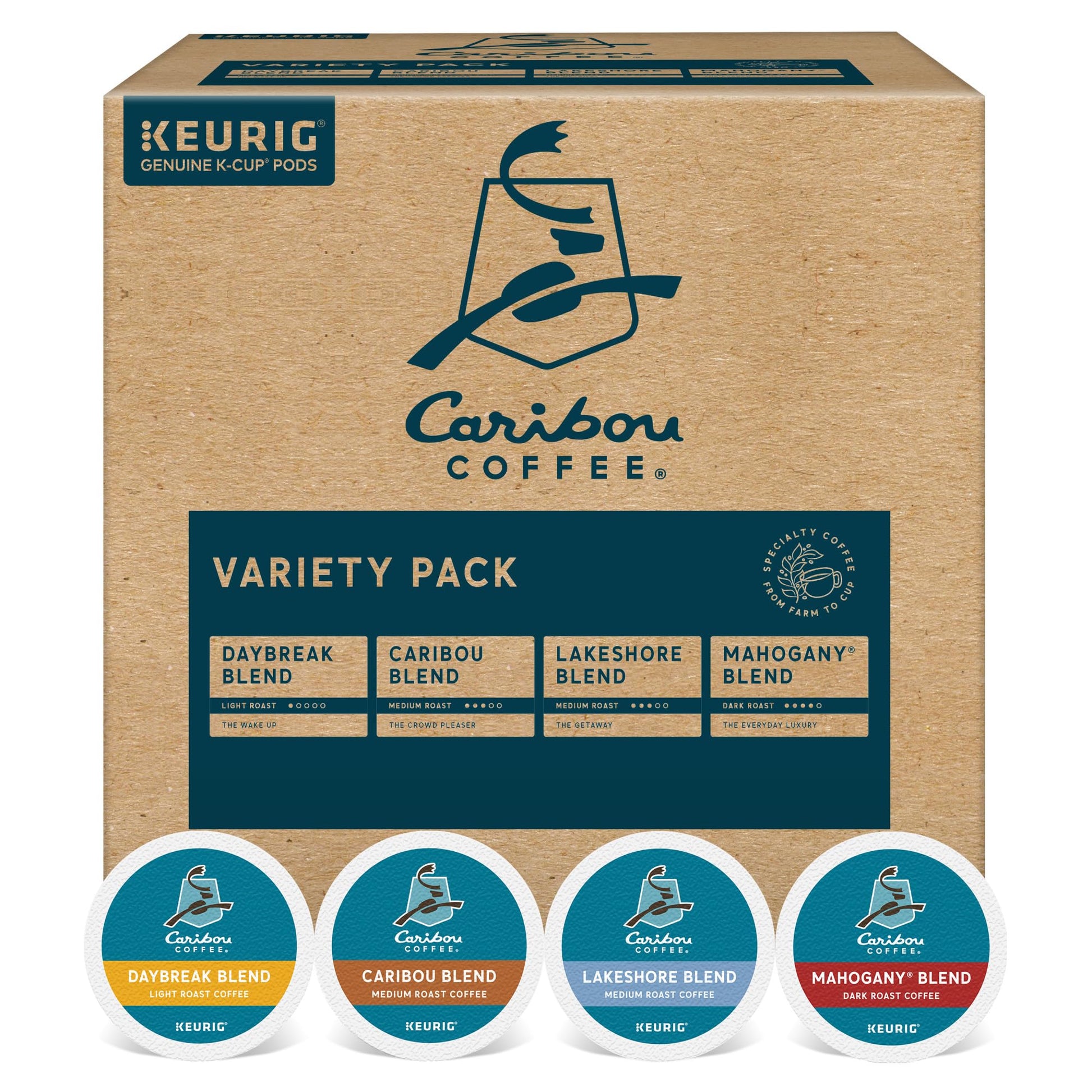 Caribou Coffee Favorites Variety Pack K-Cup Pods Sampler, 40 Count, Single-Serve Coffee