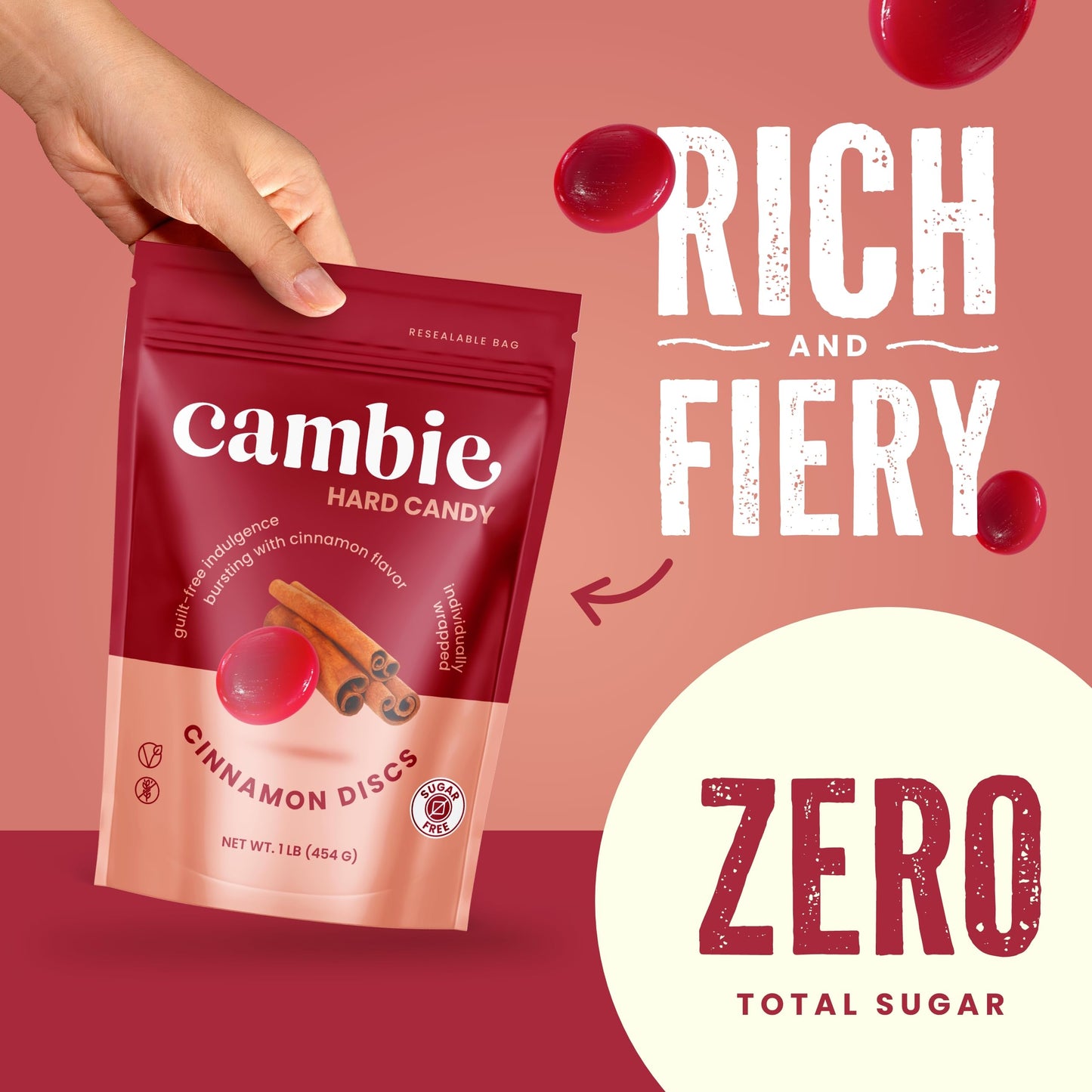 Sugar Free Cinnamon Discs By Cambie, 1 Lb Of Cinnamon Flavored Sugar Free Candy, Keto Friendly Candy, 1 Lb