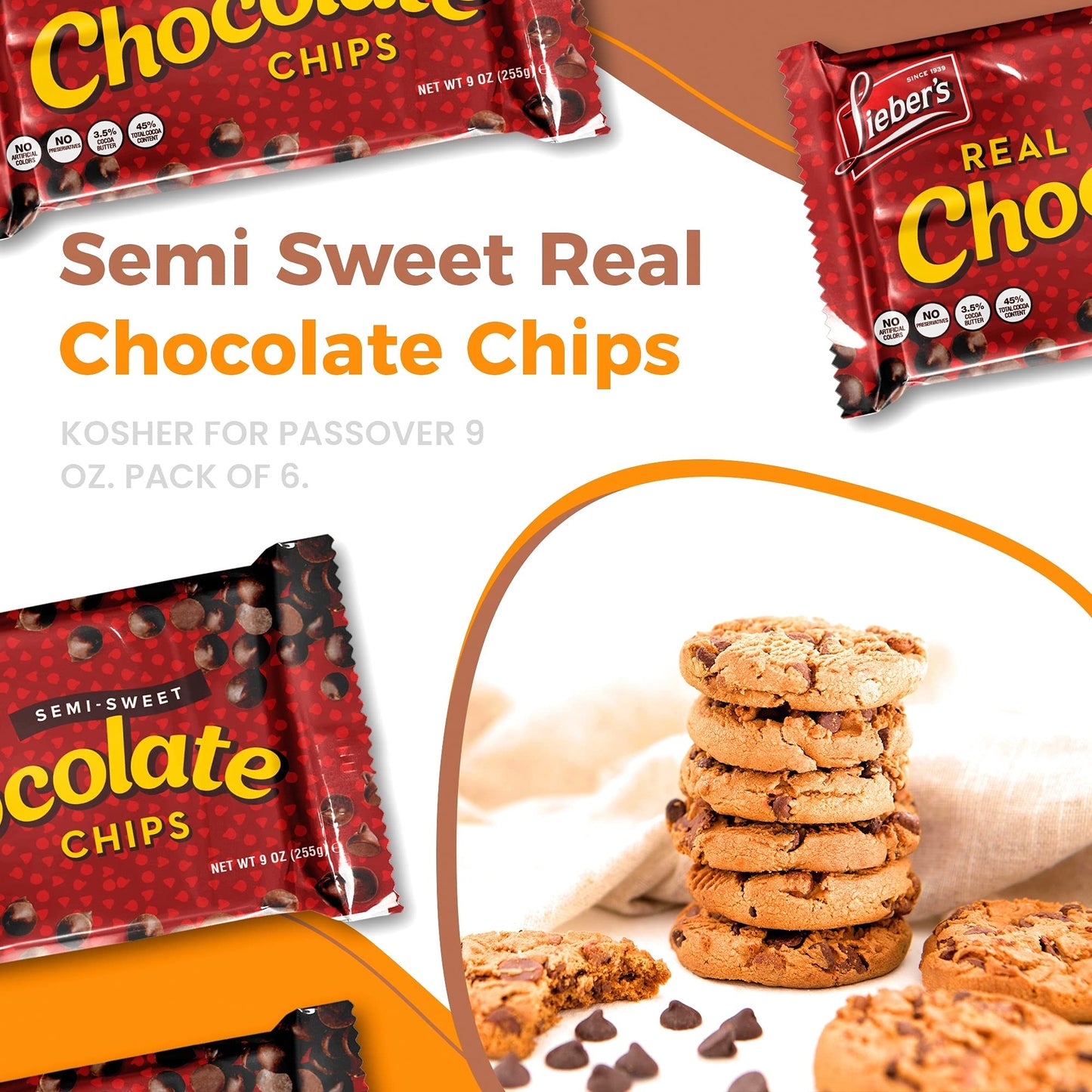 Lieber’s Vegan Semi-Sweet Chocolate Chips, Gluten Free, Dairy Free, 9 oz (Pack of 6)